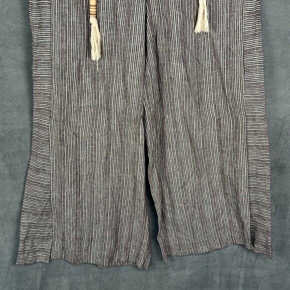 Ett:twa Anthropologie Pants Womens 12 Brown Striped Linen Wide Leg Boho Resort - Picture 3 of 15
